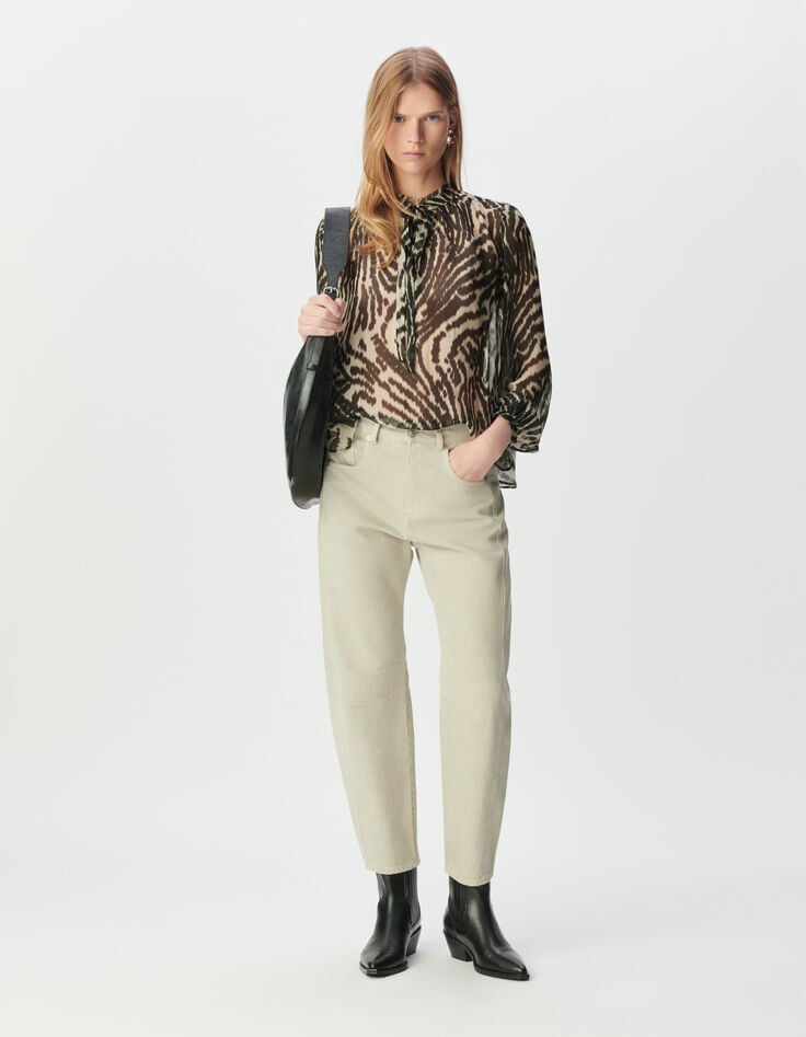 Blouse lavallière noire imprimé zébra Femme-1 Blouse lavallière noire imprimé zébra Femme-1