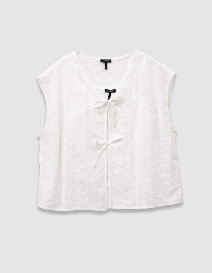 Chemise sans manches blanche dentelle à nouer devant fille-1