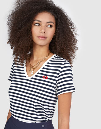 I.Code navy T-shirt with ecru stripes