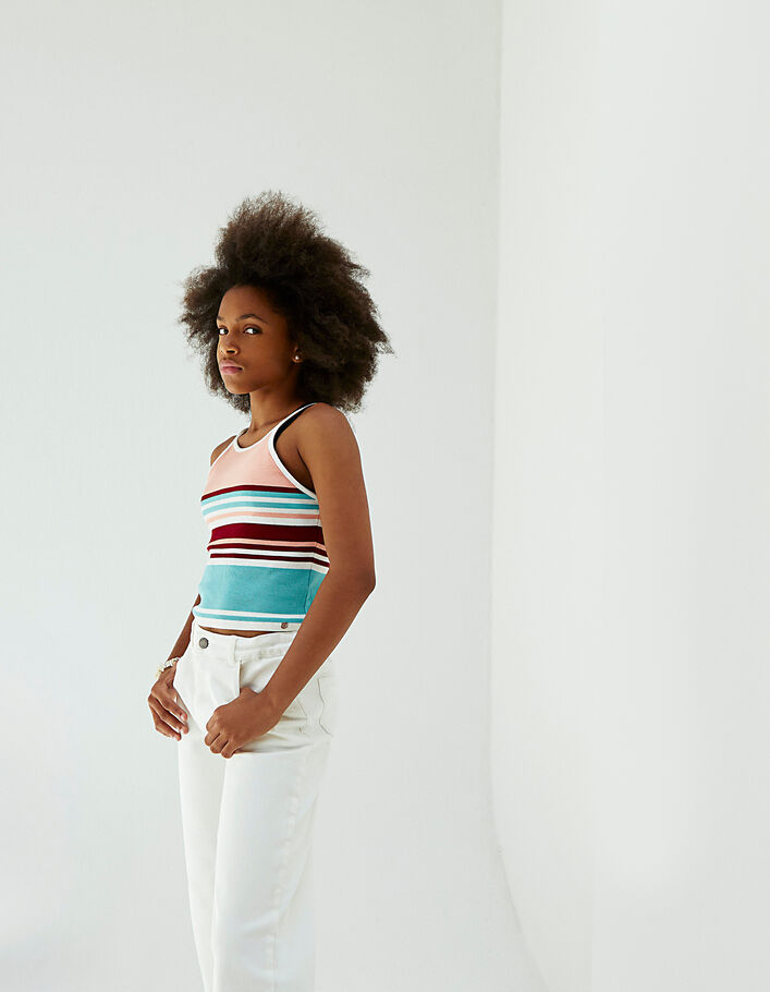 Girls’ off-white striped cropped vest top - IKKS