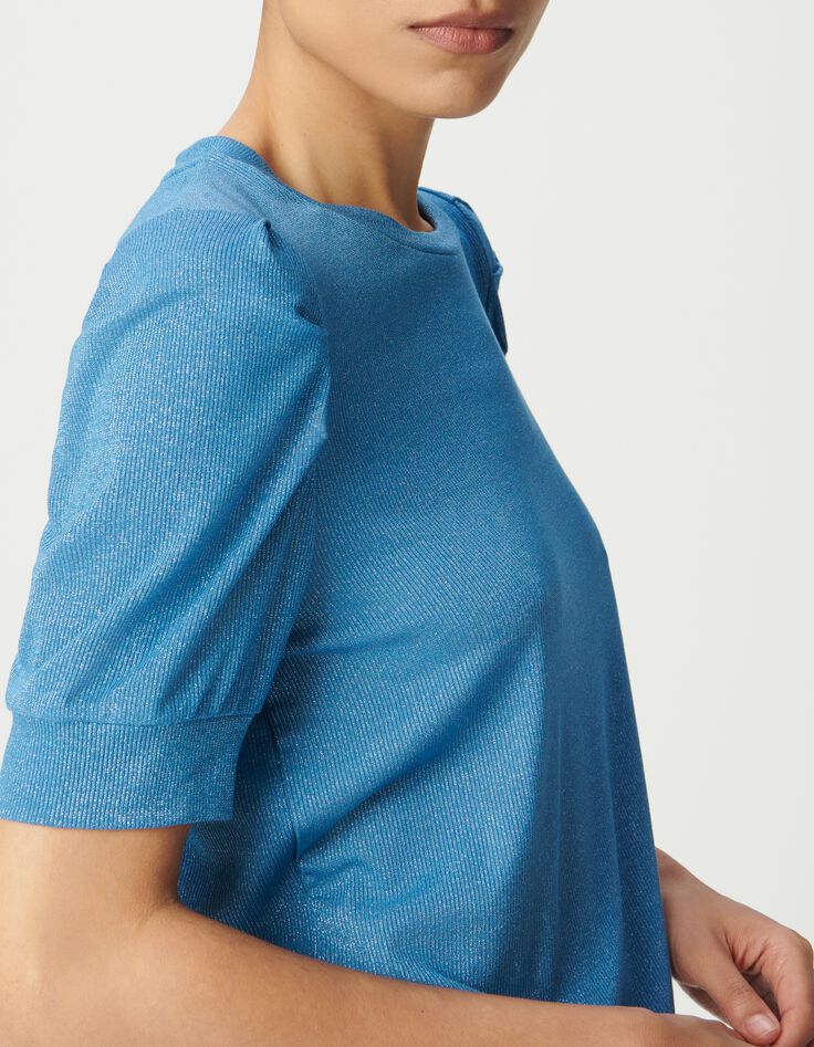Tee-shirt bleu iris&eacute; maille c&ocirc;tel&eacute;e iris&eacute;e-4
