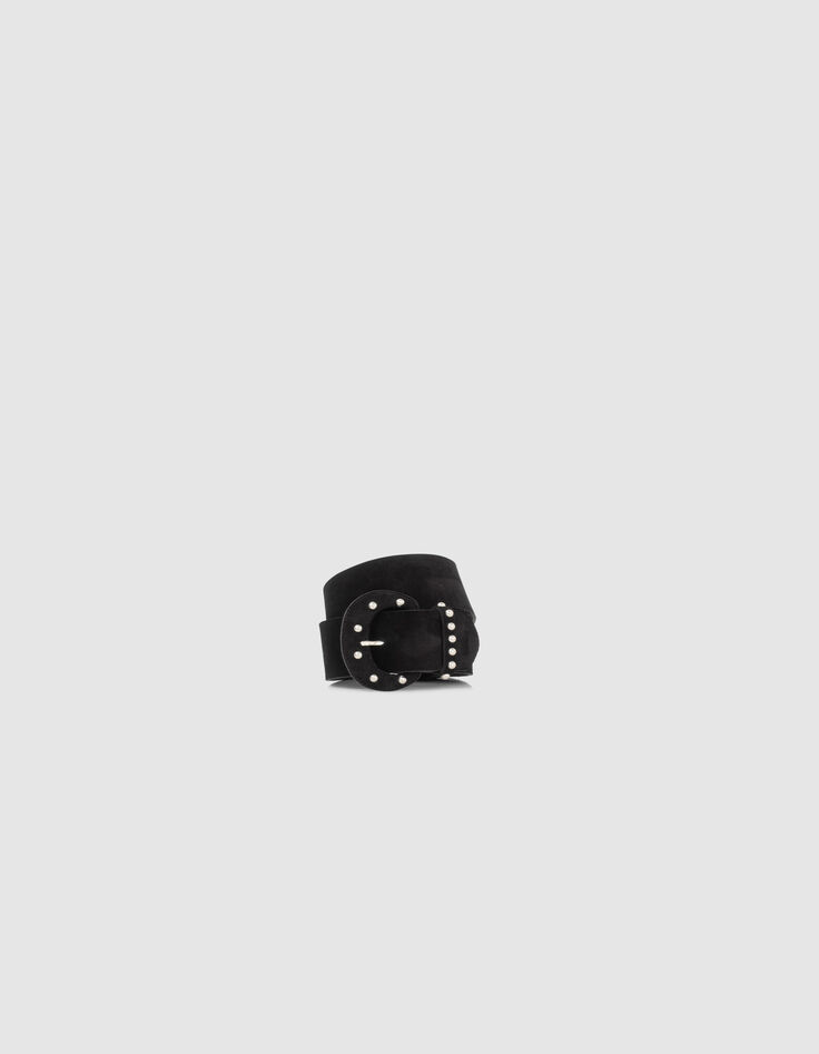 Ceinture large noire cuir velours clouté Femme-1