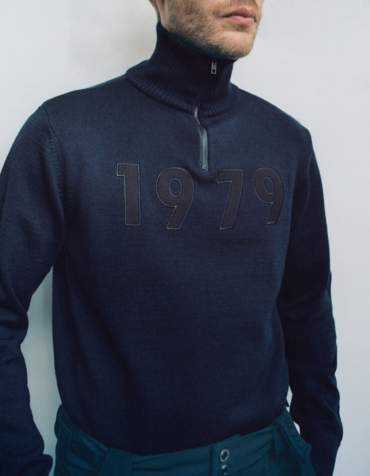 Men&rsquo;s navy knit IKKS x DUVILLARD zip-neck sweater-2