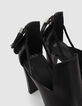 Sandales à talon en cuir noir décor pompons Femme-6