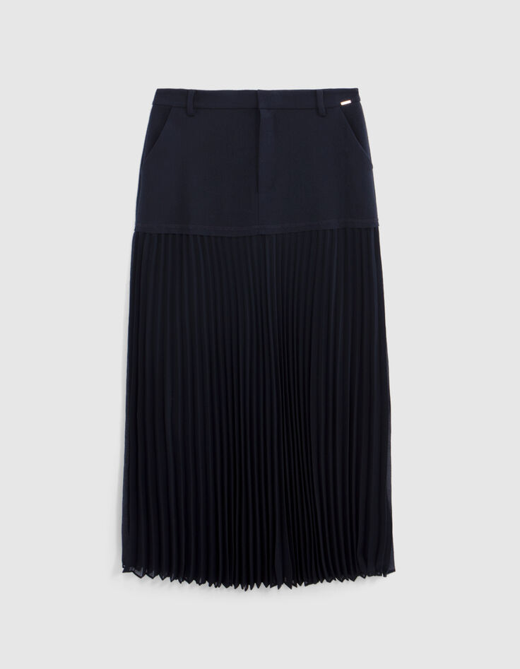 Marineblauer Bi-Material-Rock f&uuml;r Damen-5