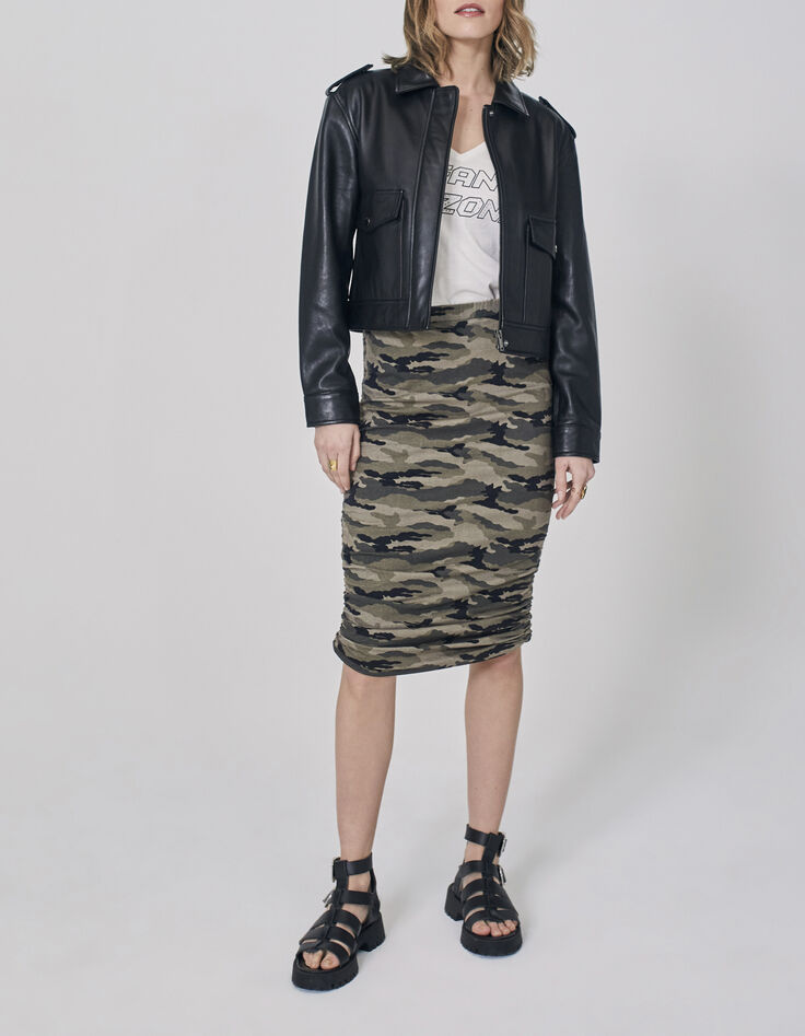 Women’s camouflage motif cotton pencil skirt -6
