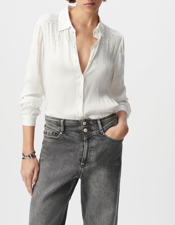 Chemise blanche polyester recycl&eacute; d&eacute;cor strass Femme-2