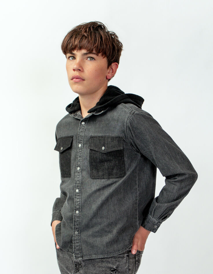 Medium grey jeanshemd afneembare kap jongens -2