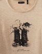 Tee-shirt beige moyen visuel boots et fleurs fille-2