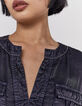 Robe noire col tunisien et perles ceinture amovible femme-2
