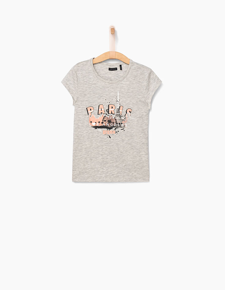 Tee-shirt gris chiné Paris Los Angeles fille-2