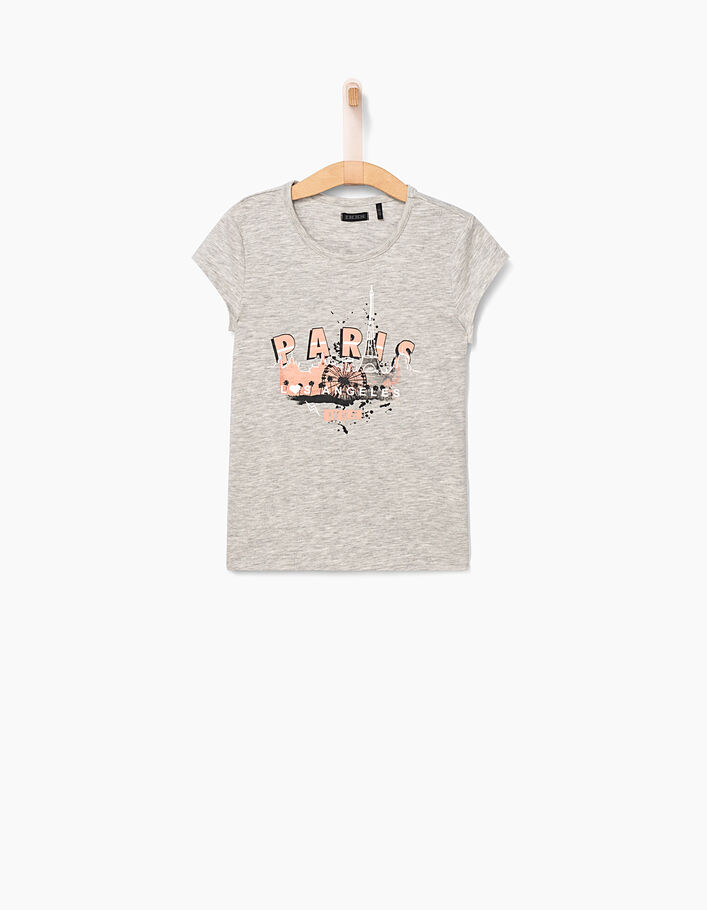 Grau meliertes Mädchen-T-Shirt Paris Los Angeles - IKKS