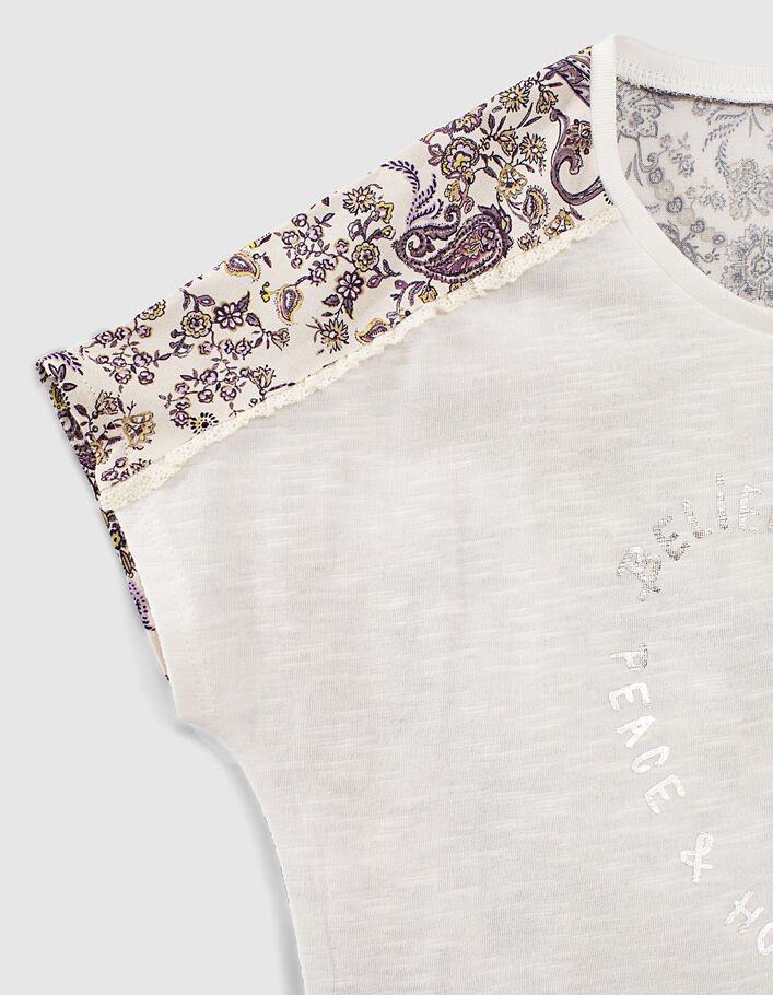 Girls’ white Ecovero® mixed-fabric T-shirt + paisley back - IKKS