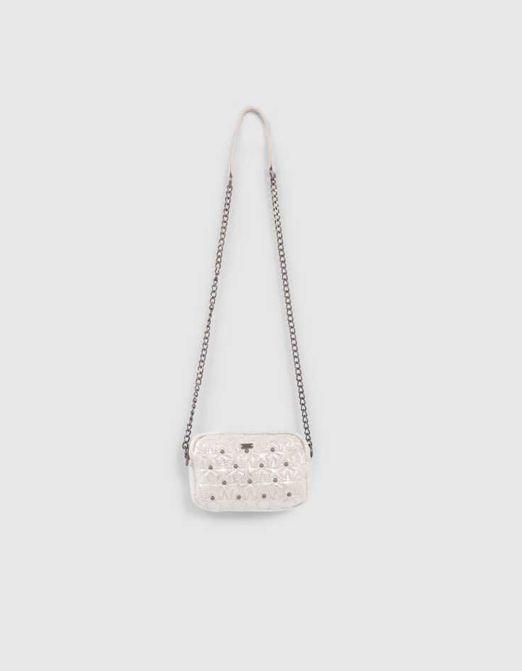 Silberfarbene M&auml;dchenhandtasche mit Sternen und Nieten-1