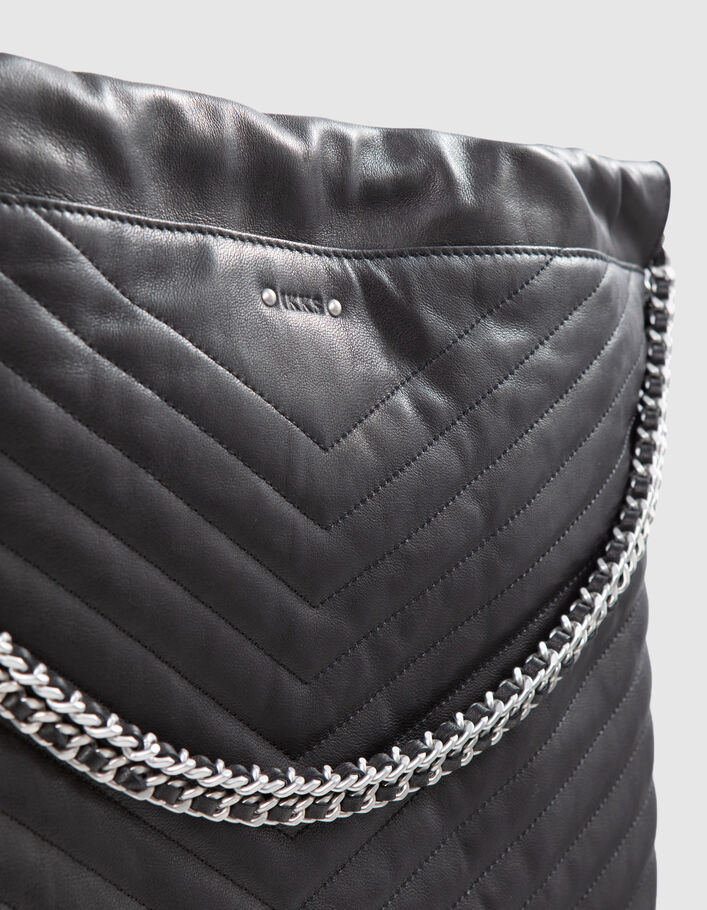 Damen-Beuteltasche 1440 schwarzes Leder Größe Large - IKKS