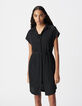 Robe chemise noire polyester recyclé motif strass Femme-3