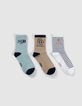 Boys' navy, beige and water green striped socks-1