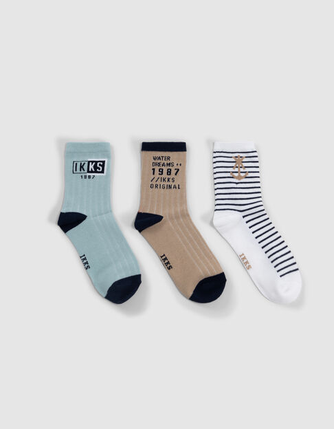 Chaussettes marine rayé, beige et vert d'eau garçon - IKKS