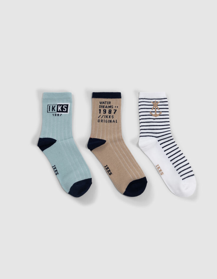 Boys' navy, beige and water green striped socks-1