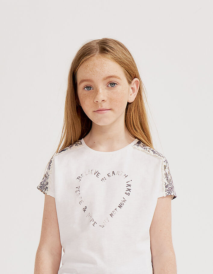 T-shirt blanc bi matière Ecovero® cachemire dos fille - IKKS