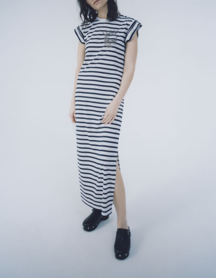 Robe longue marine à rayures esprit marinière Femme-1