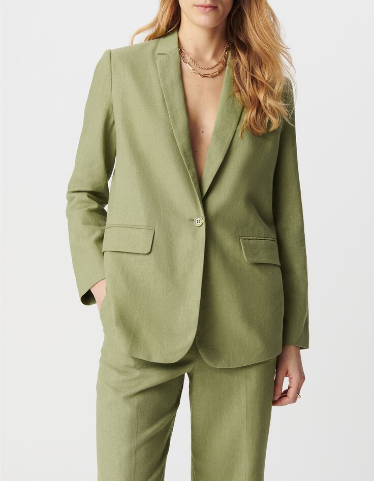 Americana verde lino y algod&oacute;n para mujer-2