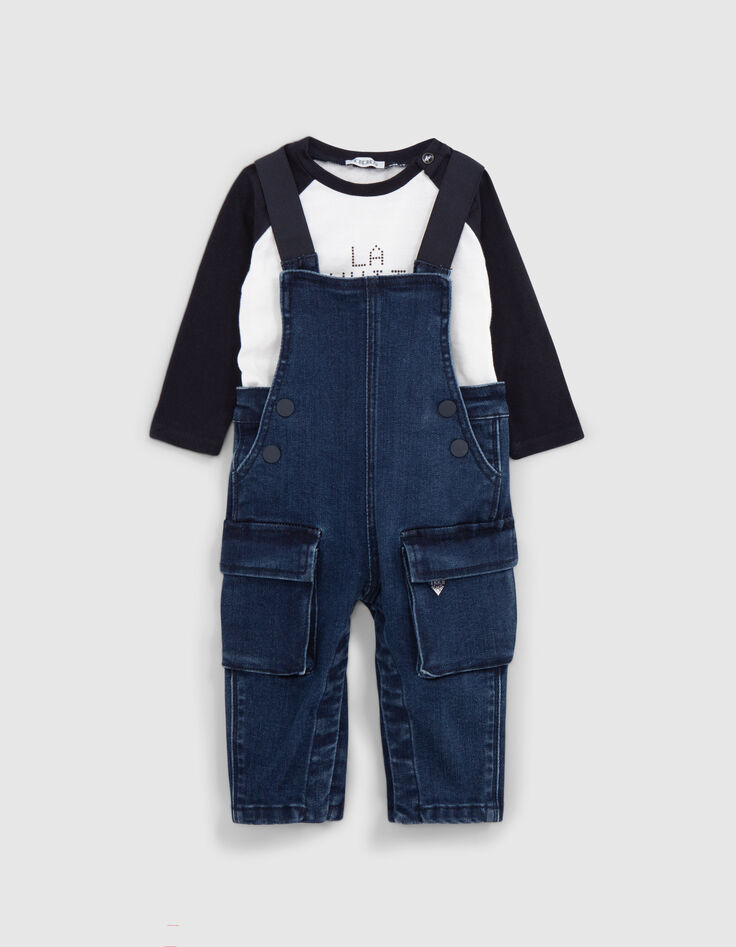 Ensemble 2-en-1 T-shirt et salopette jean bébé garçon-1 Ensemble 2-en-1 T-shirt et salopette jean bébé garçon-1