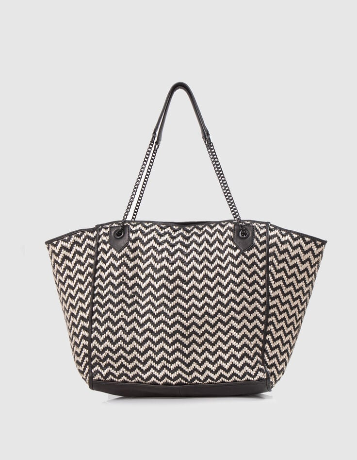 Oversized goudkleurige en zwarte leren shopper Dames-3 Oversized goudkleurige en zwarte leren shopper Dames-3