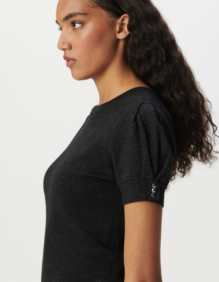 Pull noir tricot fin réversible devant dos-3