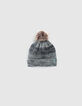 Boys’ green marl striped fur-lined beanie-1