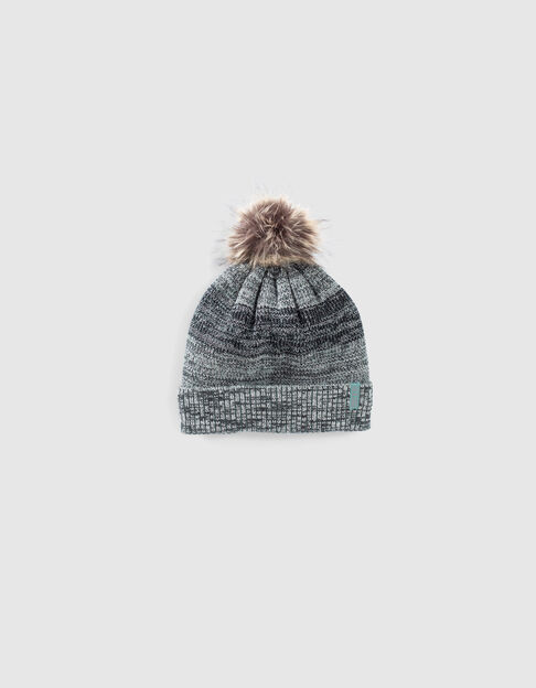 Boys’ green marl striped fur-lined beanie - IKKS