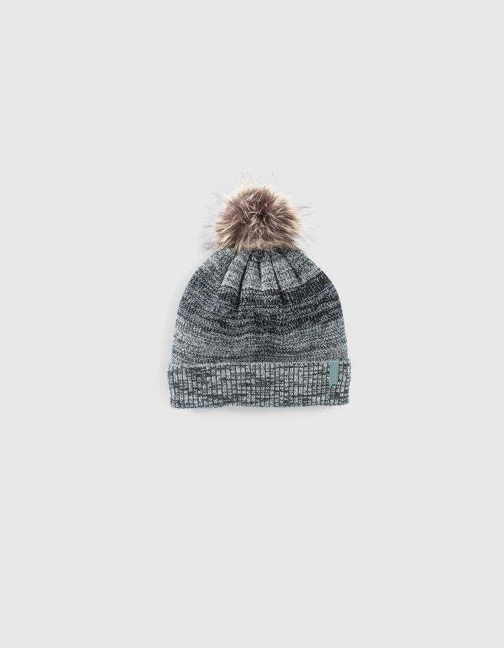 Boys’ green marl striped fur-lined beanie-1