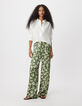 Pantalon large vert imprim&eacute; feuilles Femme-1