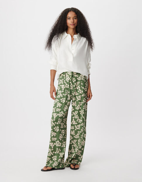 Pantalon large vert imprim&eacute; feuilles Femme - IKKS