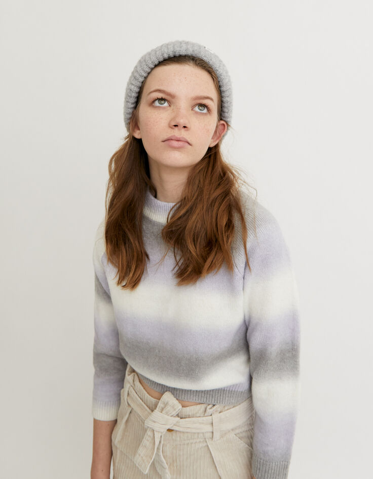 Crop-M&auml;dchenstrickpullover mit verschwommenen Streifen -2