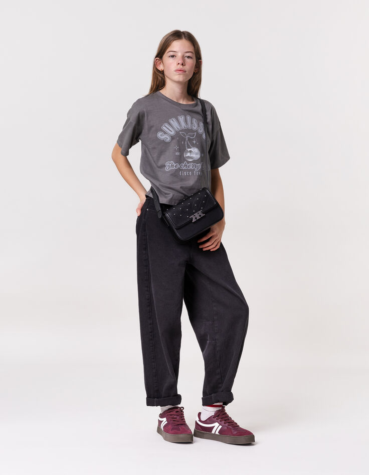 Grijs T-shirt biokatoen korte mouwen voor meisjes-3