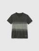 T-shirt kaki motif rayures sur effet deep dye gar&ccedil;on-1
