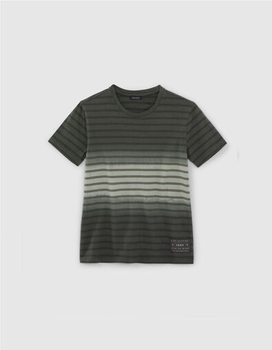 T-shirt kaki motif rayures sur effet deep dye gar&ccedil;on - IKKS