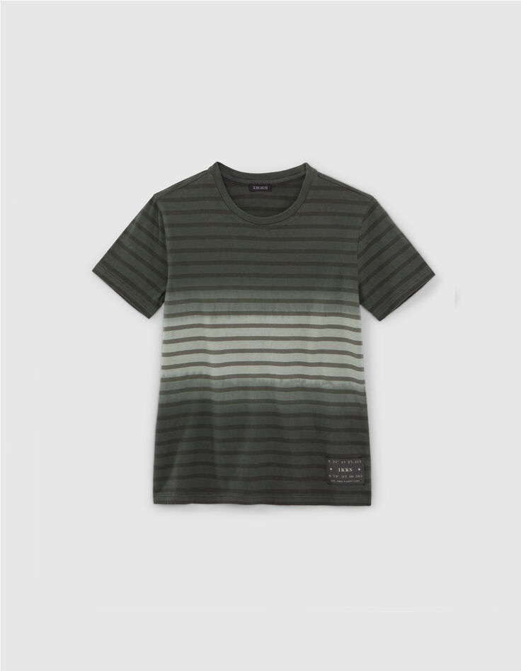 T-shirt kaki motif rayures sur effet deep dye gar&ccedil;on-1