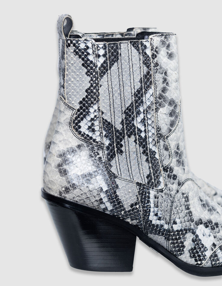 Chelsea boots santiags blanches cuir effet python Femme-6