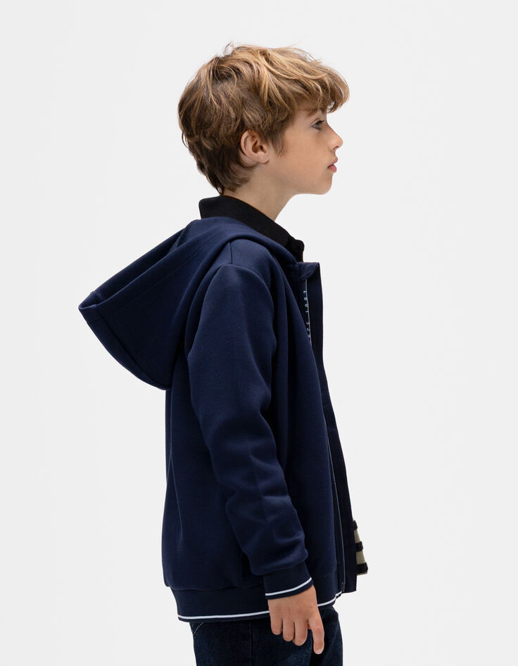 Cardigan zippé marine à capuche typo zip garçon-8
