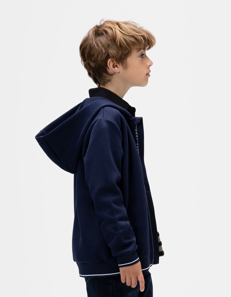 Cardigan zippé marine à capuche typo zip garçon-8 Cardigan zippé marine à capuche typo zip garçon-8