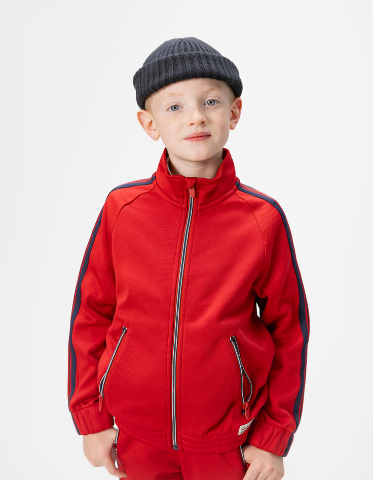Boys’ red zipped cardigan with navy stripes-2