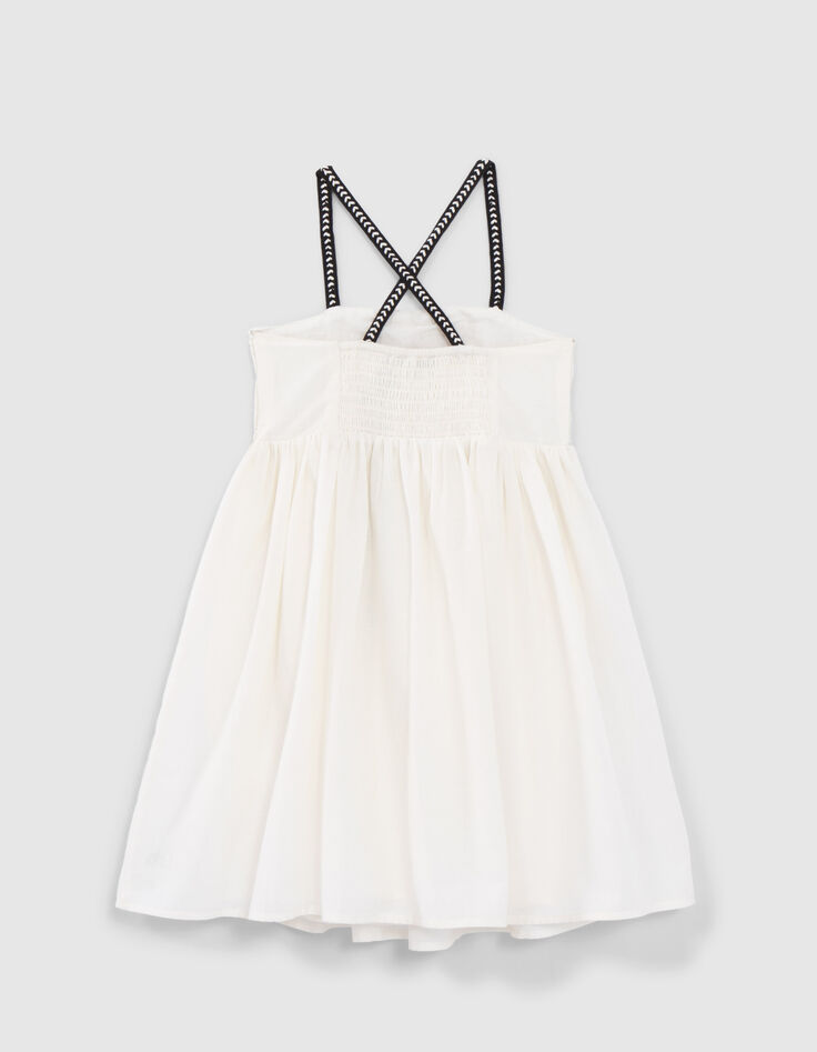 Vestido crudo plastrón encaje macramé niña-3