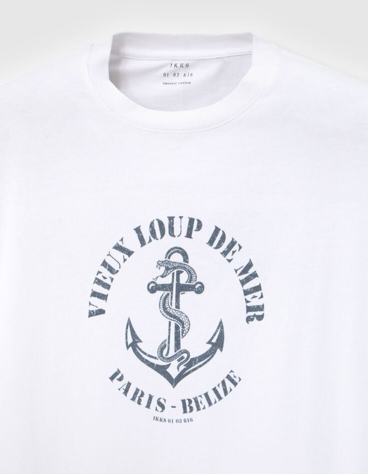 T-shirt blanc coton bio visuel ancre et serpent Homme-5