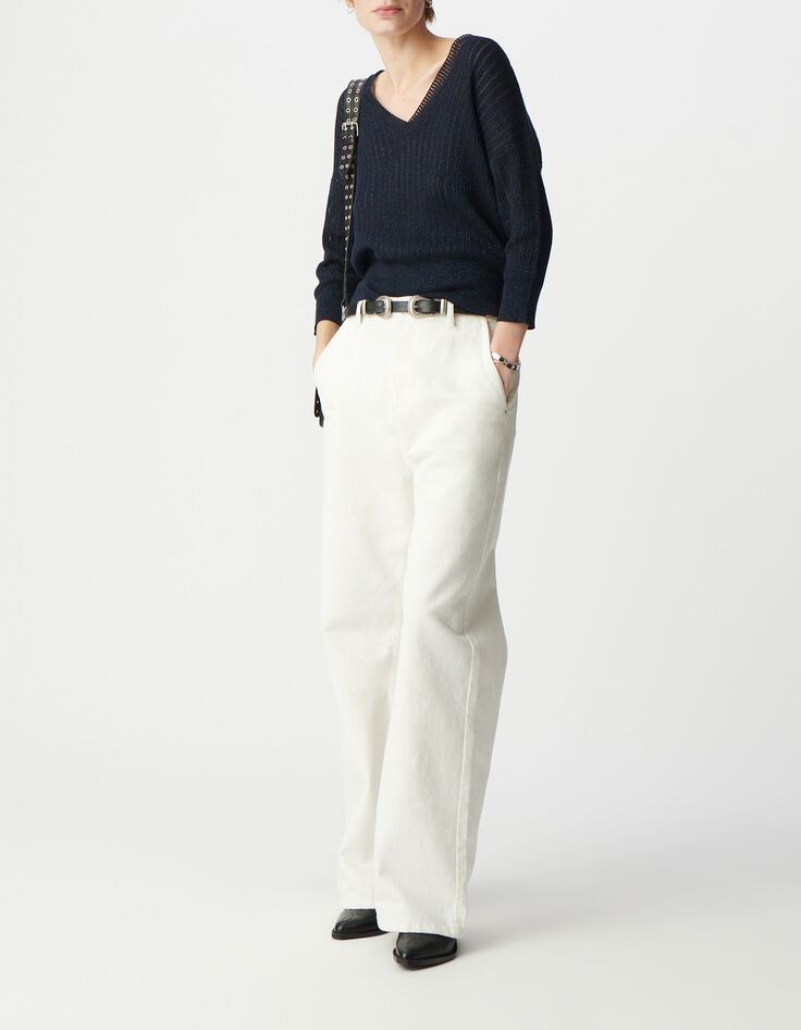 Pull chic marine tricot lurex ajour&eacute; Femme-1