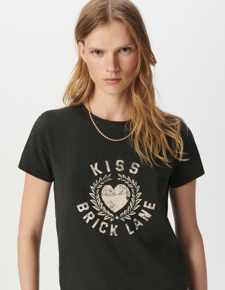 Graues Damen-T-Shirt Biobaumwolle Schriftzug Herzmotiv-4