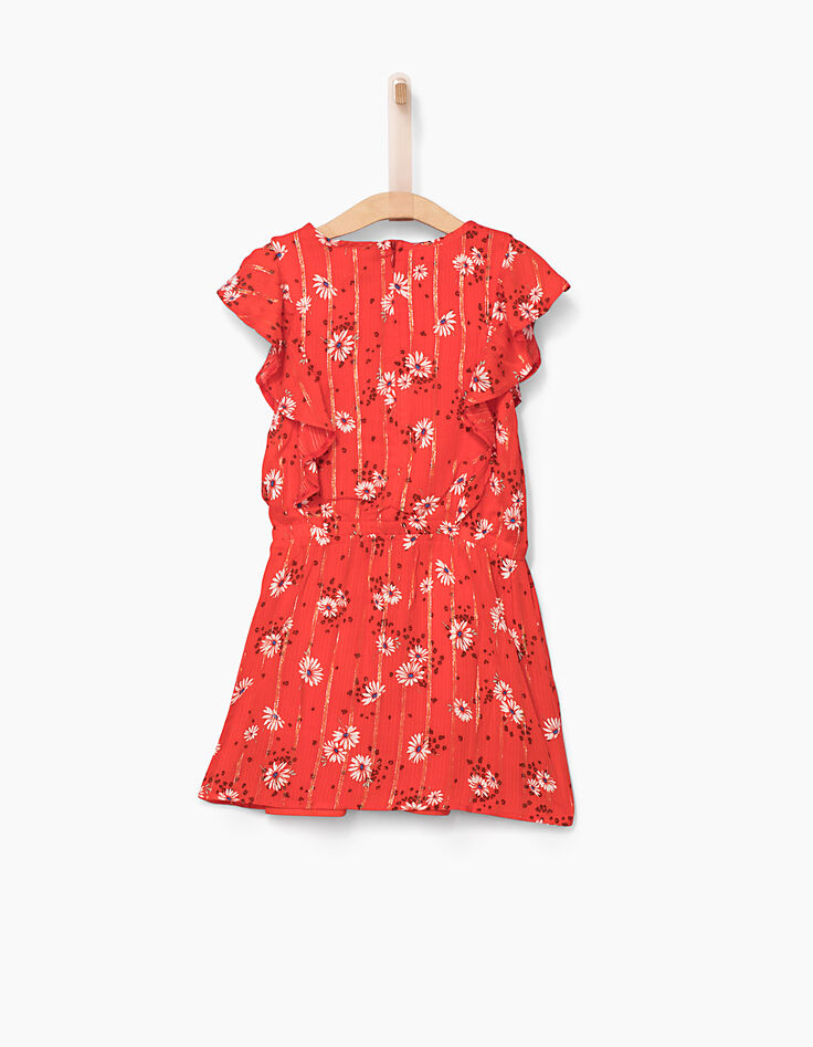 Robe orange foncé imprimé fleurs fille-4