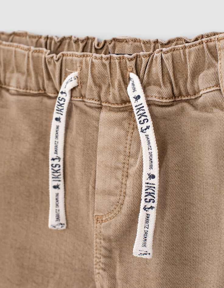 Sandbraune Jungencargohose mit Jacquard und Gummizug -2