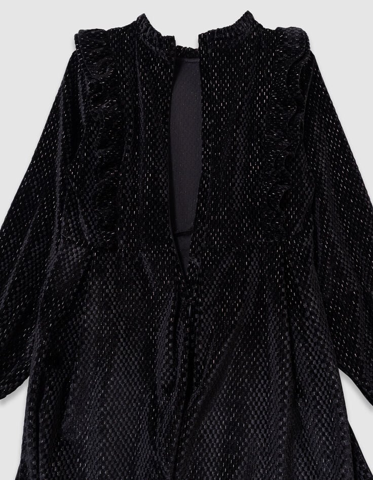Schwarzes Kleid aus Velours mit Rüschendetails, Mädchen-7 Schwarzes Kleid aus Velours mit Rüschendetails, Mädchen-7